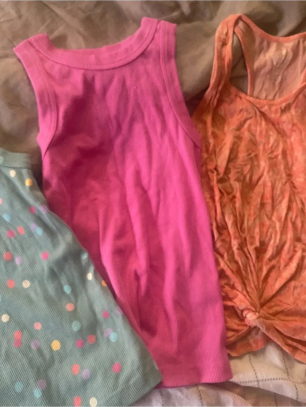 wonder nation Girls' Tank Tops - Mint Polka Dot, Hot Pink & Orange